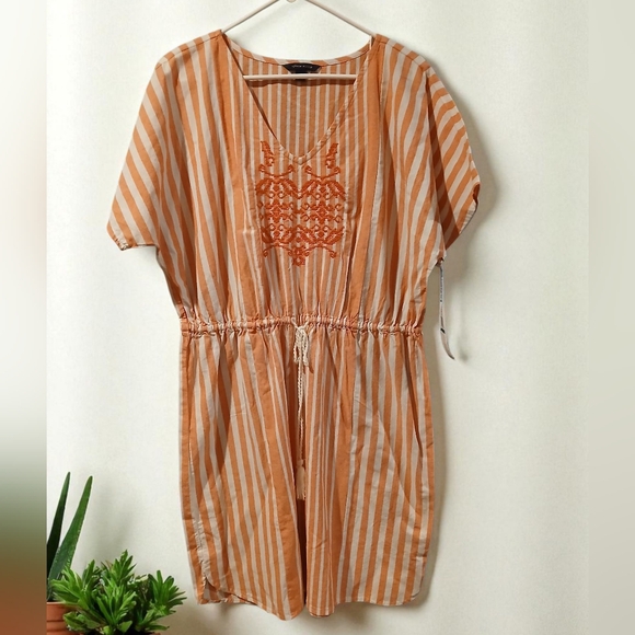 Tommy Hilfiger Coral Striped Embroidered Cotton Dress Womans Large Beach Coastal - Picture 1 of 10